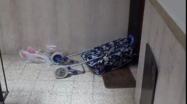 עגלת הקניות של דיאן אשכנזי ז"ל שנותרה בפתח ביתה בזמן שנרצחה. צילום: דוברות המשטרה
