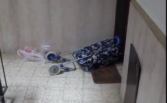 עגלת הקניות של דיאן אשכנזי ז"ל שנותרה בפתח ביתה בזמן שנרצחה. צילום: דוברות המשטרה